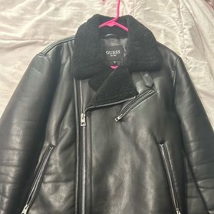 Men’s leather fur-lined, Moto jacket, size large brand new condition